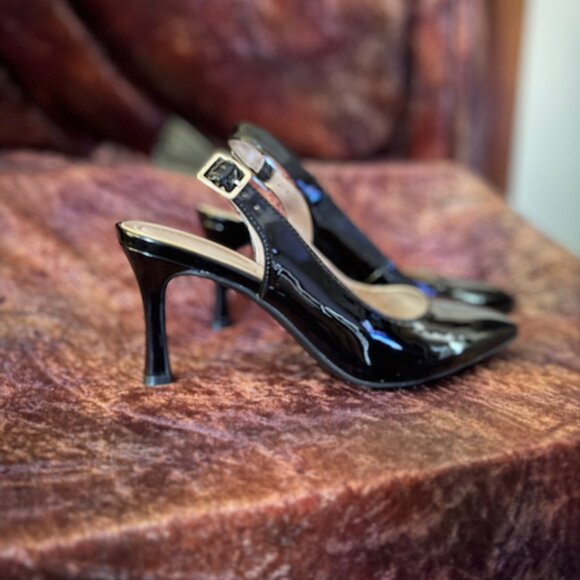 Kelly and Katie patent black slingback pointed toe heel - Picture 3 of 4